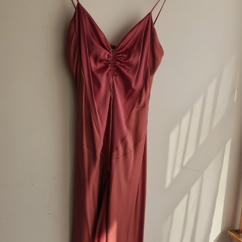 Y2K strappy hankerchief hem coral dress with cinching